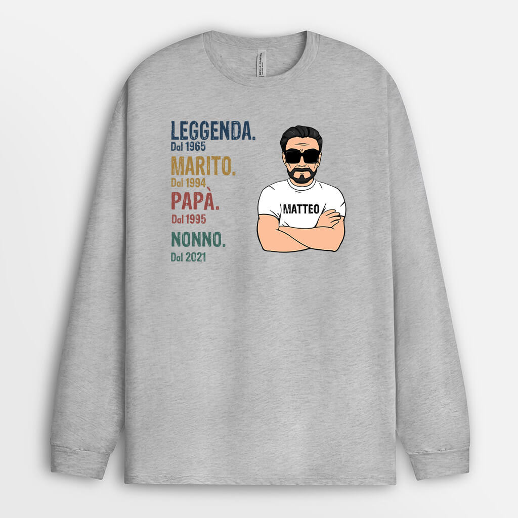 0004NOT1 Presenti Caratteristici T shirtManicheLunghe Leggenda Papa Nonno