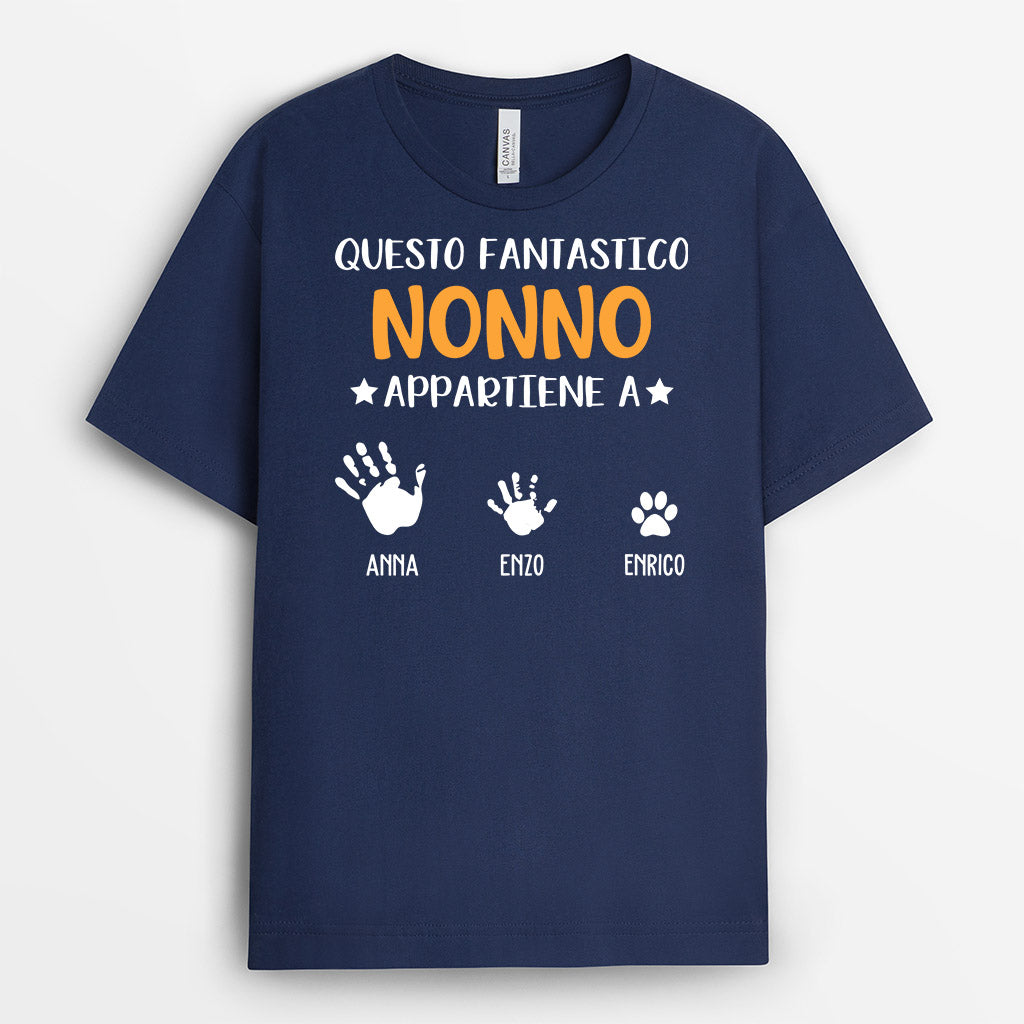 1043AOT2 Regali personalizzati maglietta mani impronte bambini papa nonno