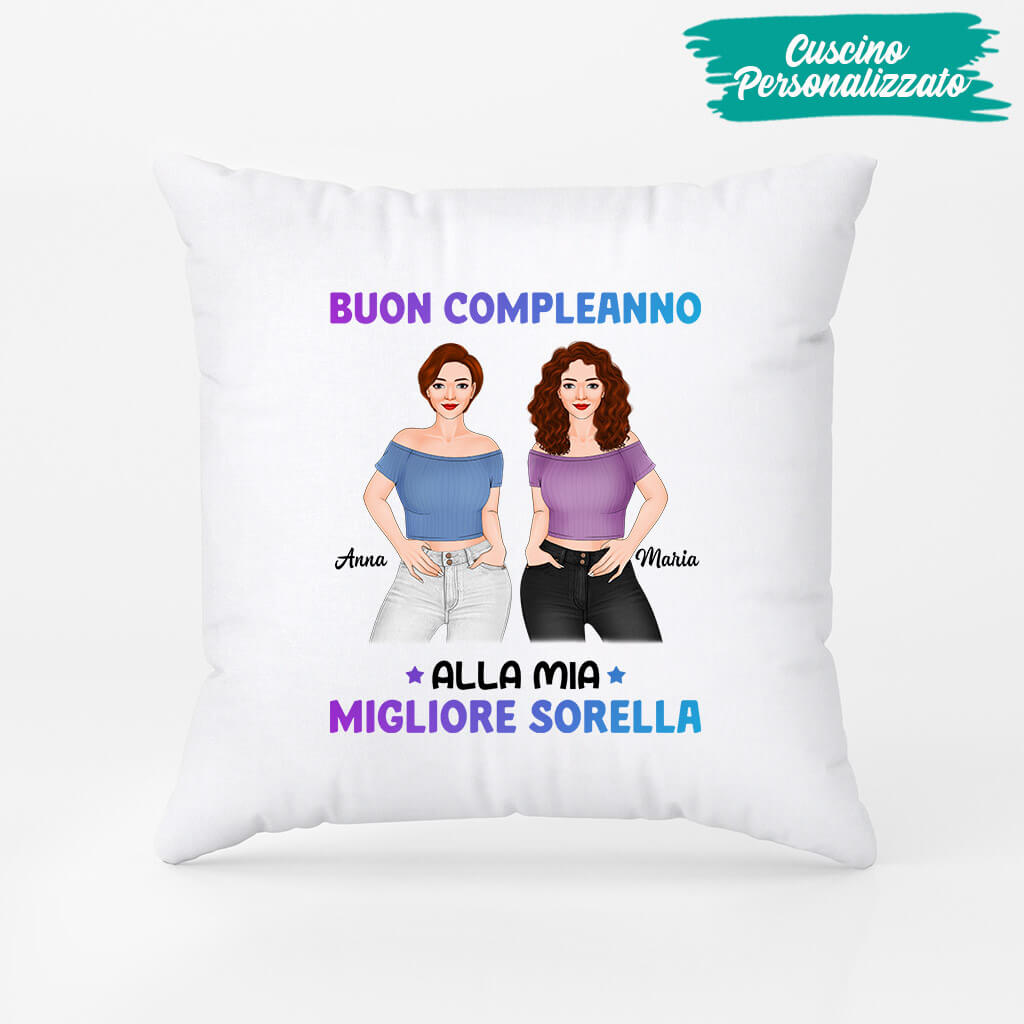 1068POT2 Regali personalizzati cuscini buon compleanno sorelle