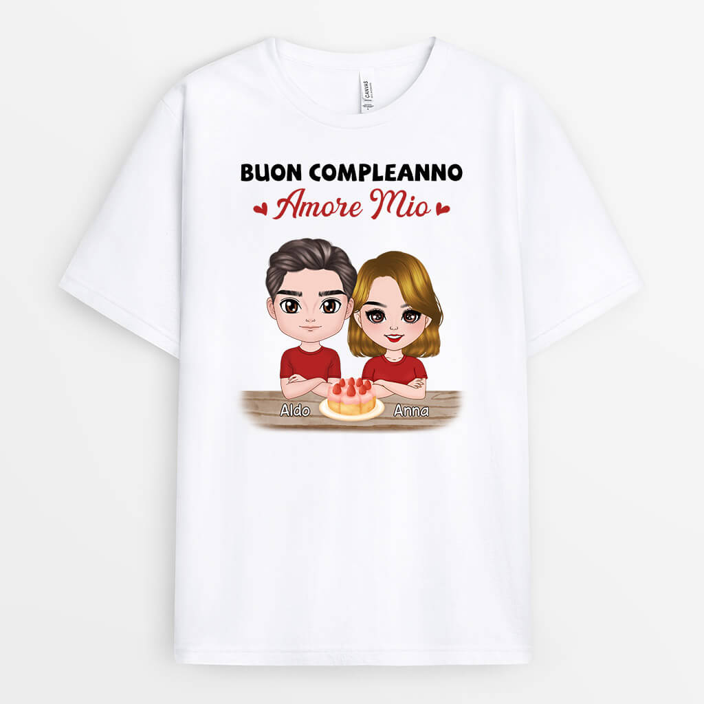 Maglietta Buon Compleanno Amore Mio Coppie Personalizzata - Mondo Regalo