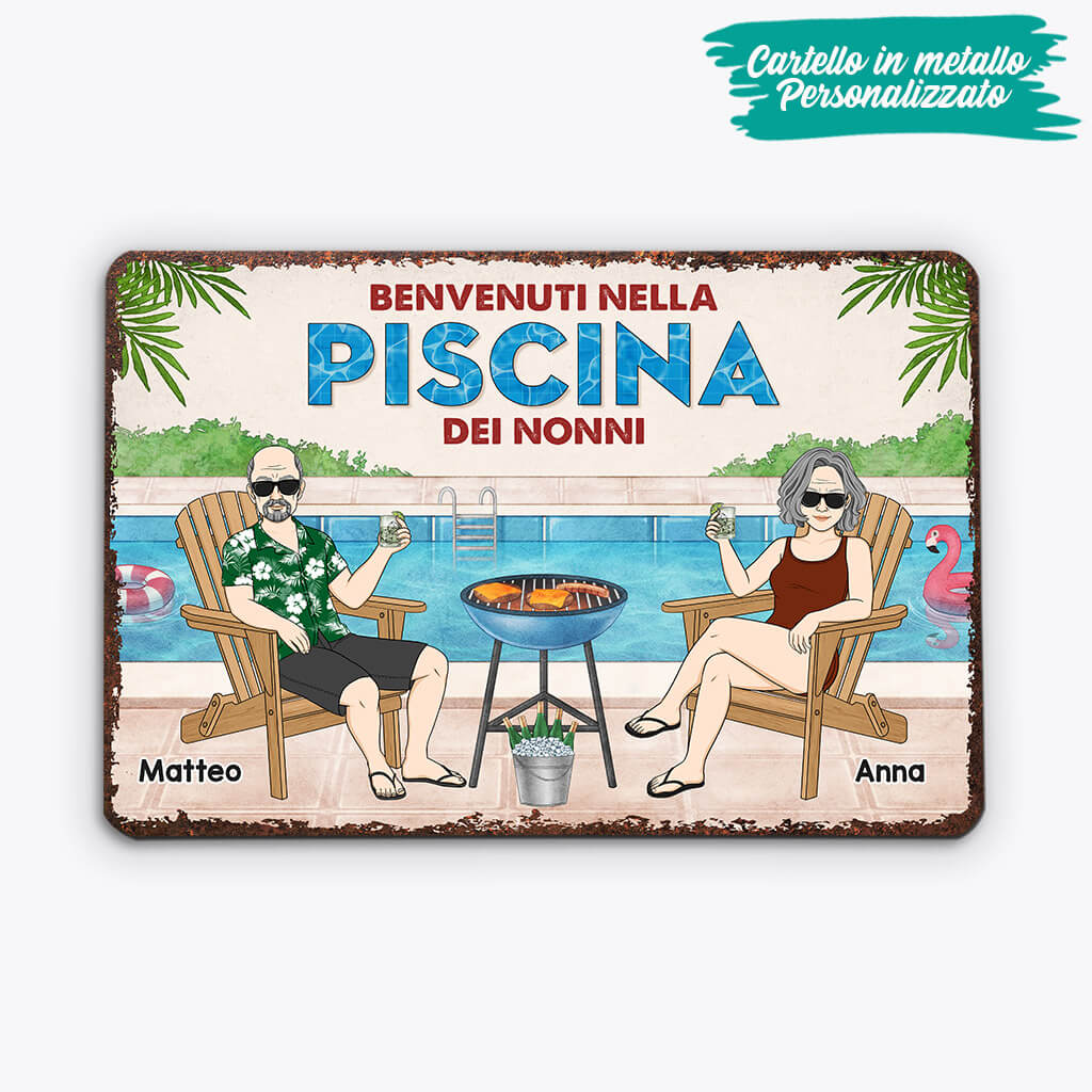 1079EOT2 Regali personalizzati cartello in metallo piscina nonni bambini nonni