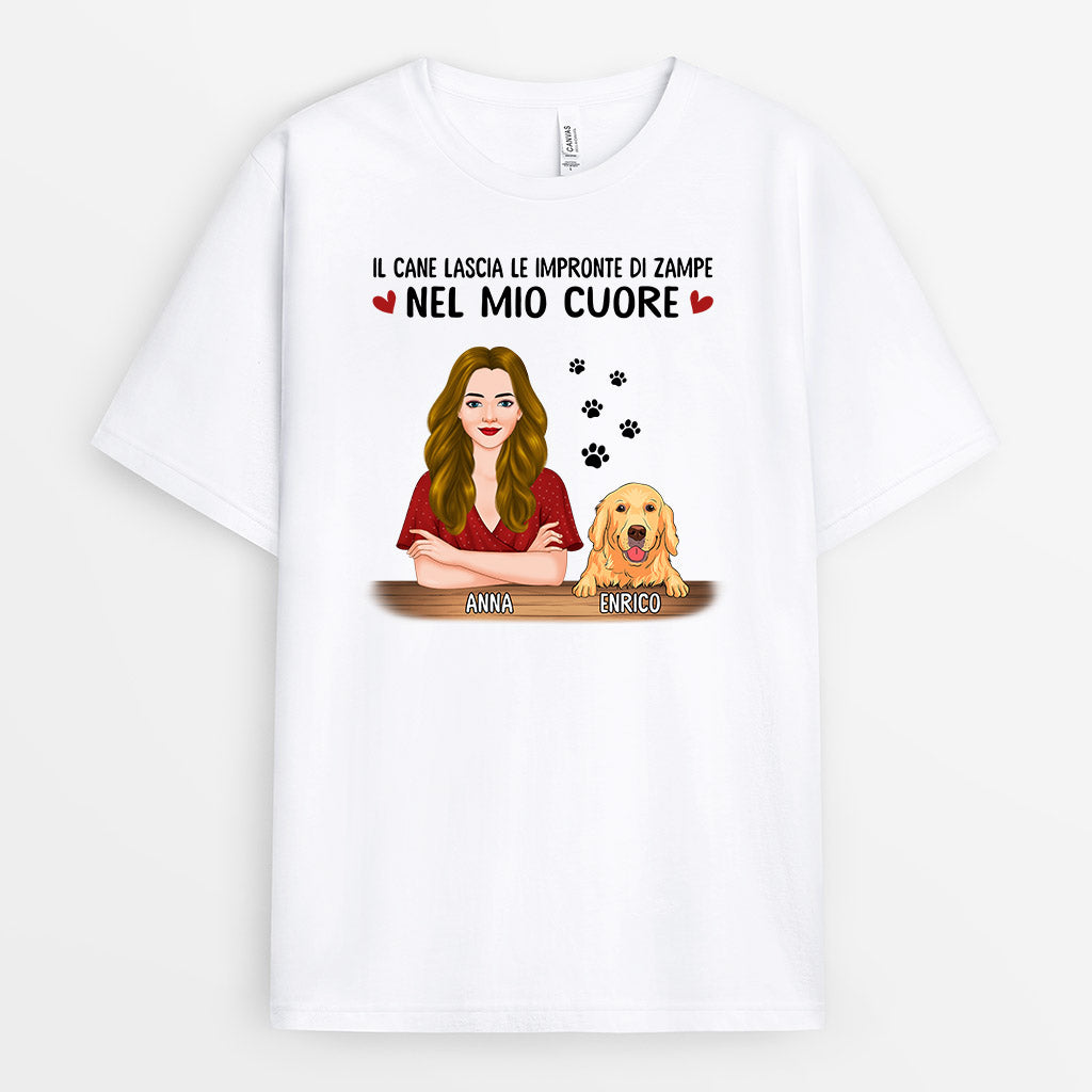 0878AOT1 Regali personalizzati magliette impronte di zampe cane amanti dei cani