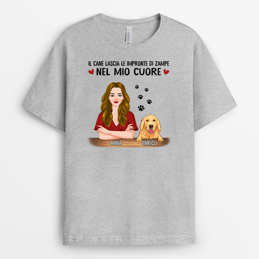 0878AOT2 Regali personalizzati magliette impronte di zampe cane amanti dei cani