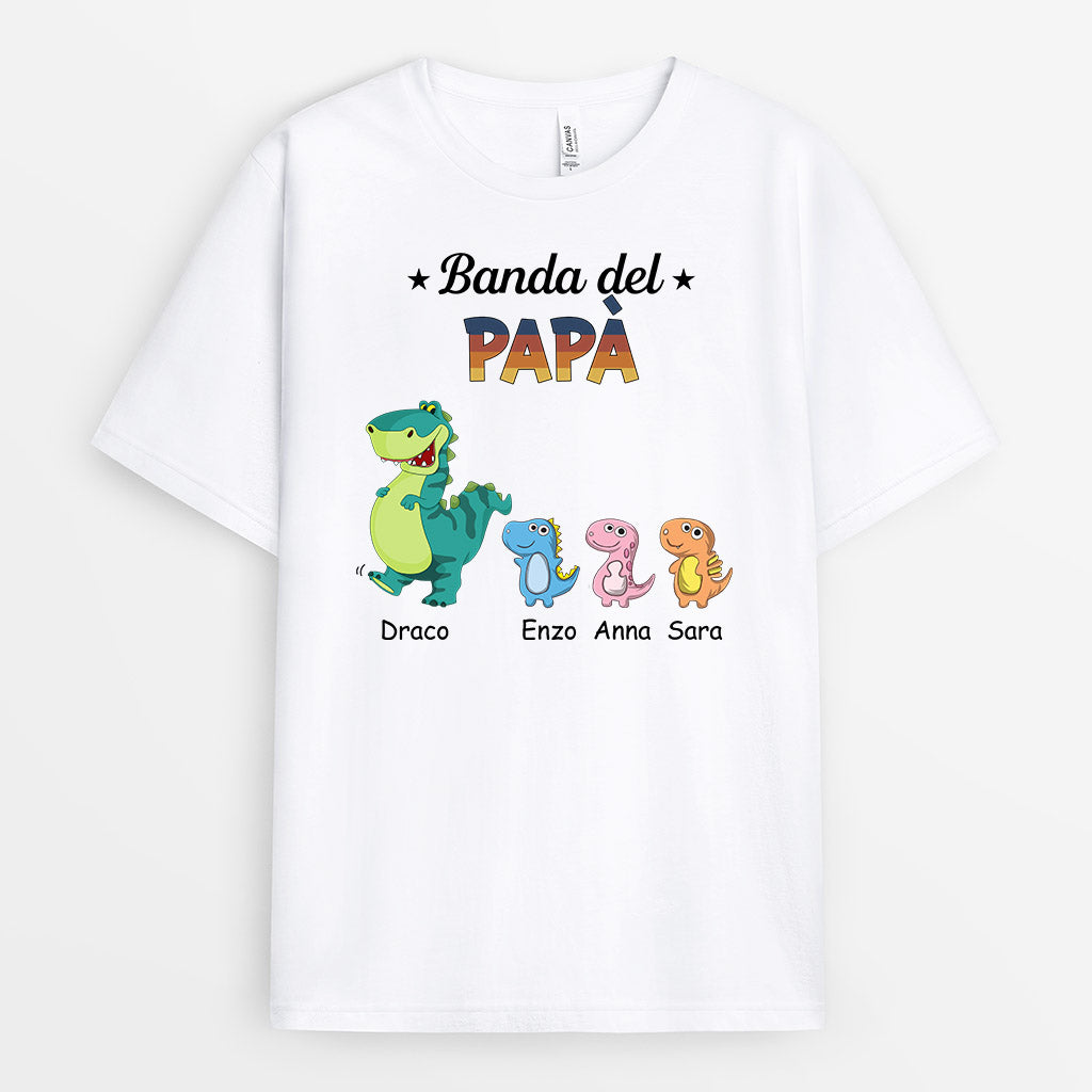 Maglietta La Banda Dei Dinosauri Del Papà/Nonno Personalizzata