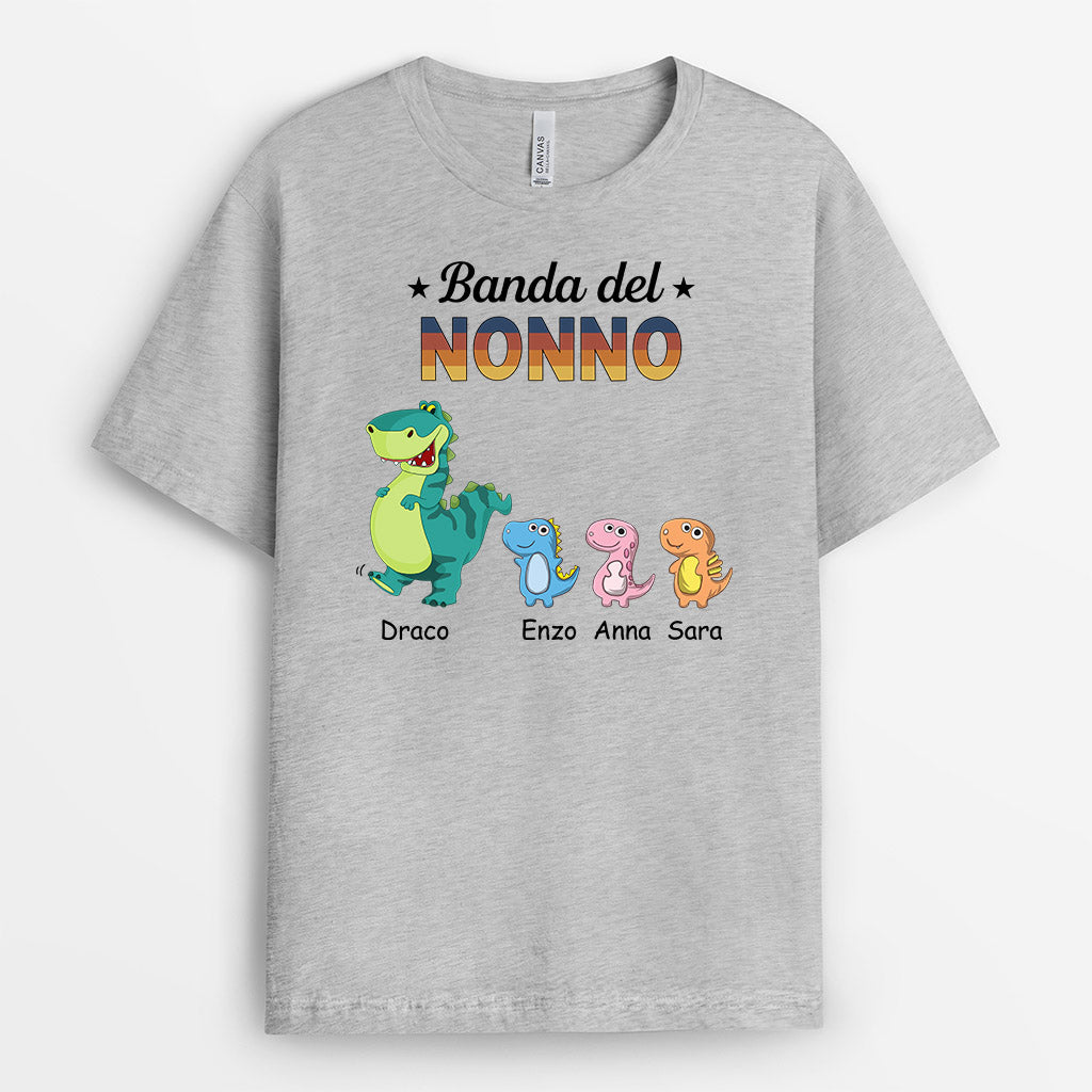 0975AOT2 Regali personalizzati magliette banda dinosauri papa nonno