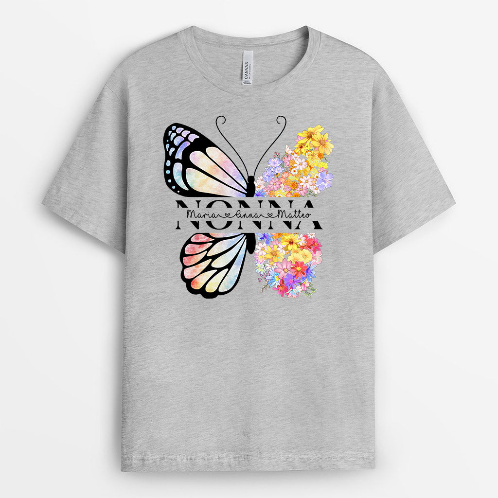 Maglietta Nonna/ Mamma Farfalla Fiore Personalizzata