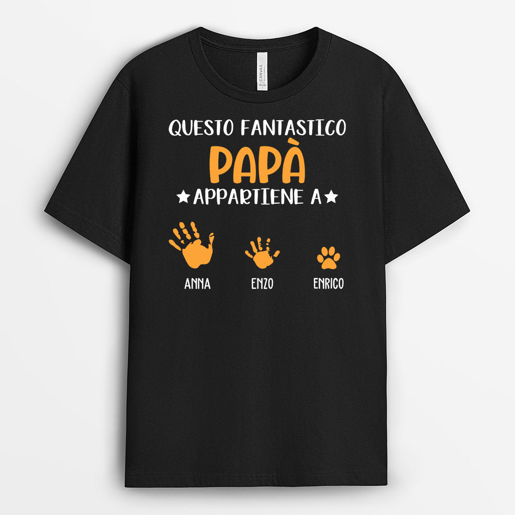 1043AOT1 Regali personalizzati maglietta mani impronte bambini papa nonno