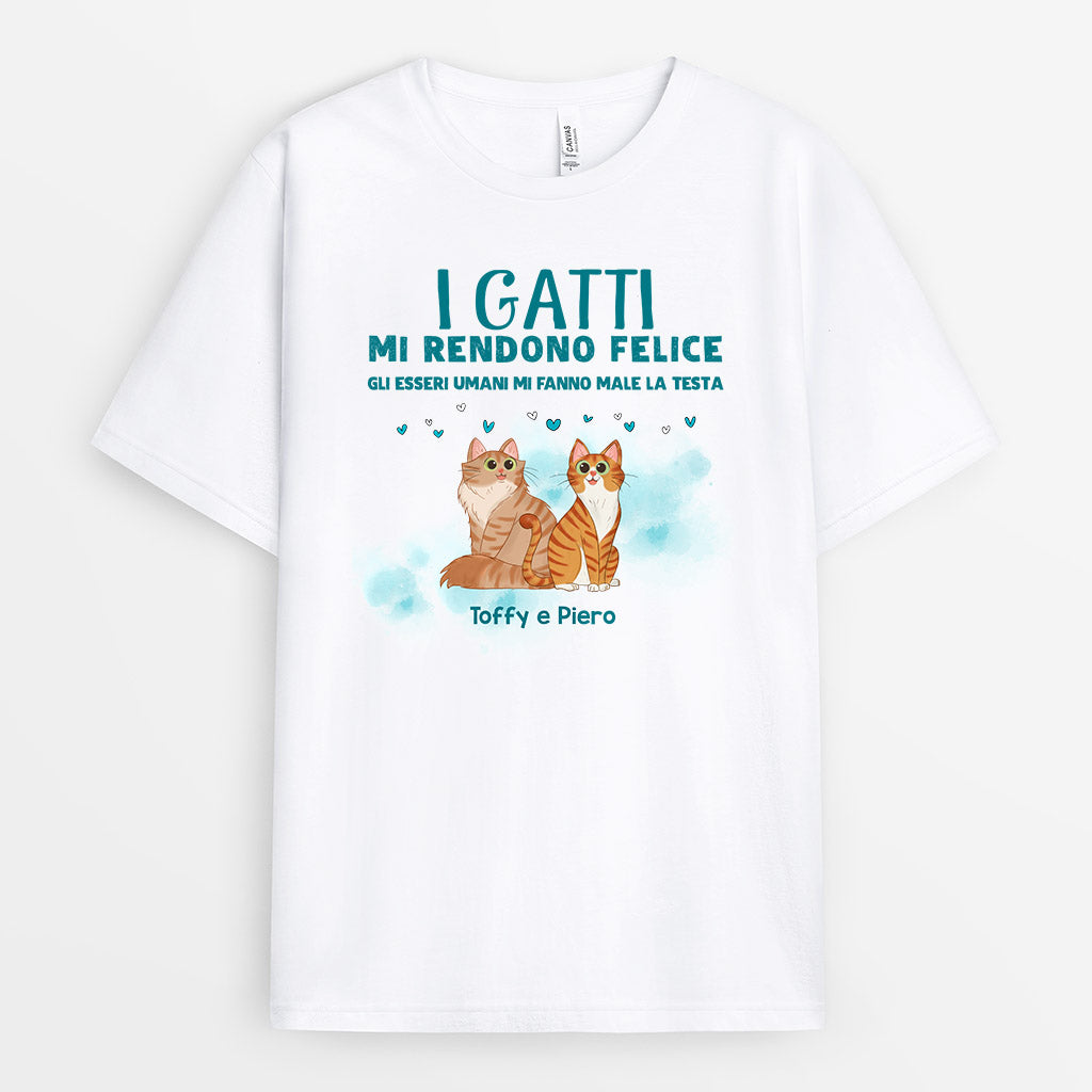 Maglietta I Gatti Mi Rendono Felice Personalizzata
