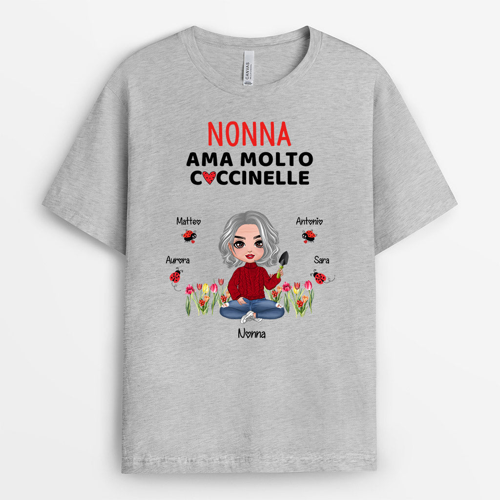 Maglietta Nonna Ama Molto Coccinelle Personalizzata