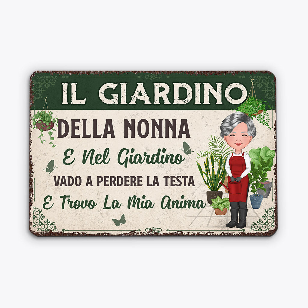 Cartello in metallo Il Giardino della Mamma/Nonna Personalizzato